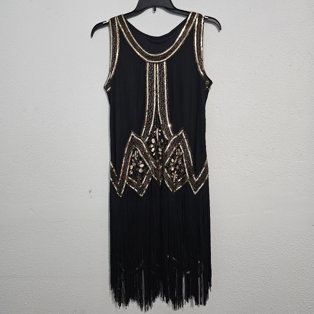 Black and Gold Sheath Cocktail Midi Dress